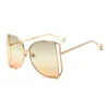 Gafas de sol para mujer 2022, gafas de sol con gradiente de perlas de gran tamaño de marca de diseñador, gafas de sol femeninas de medio marco, gafas de sol de Metal transparente UV400