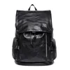 Sac à dos imperméable en cuir pour hommes, sac d'école noir solide, grande capacité pour ordinateur portable, sac de voyage décontracté