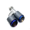 1Pair H Style Glossy Carbon Stainless Steel Muffler Universal Dual Exhaust Pipe Blue End Tail Tip For 3 Series With Remus Logo