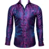 Men's Dress Shirts Barry.Wang Luxury Red Paisley Silk Men Long Sleeve Casual Flower For Designer Fit Shirt BCY-0026Men's