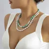 Boho Blue Polymer Clay Choker Necklace For Women Girls Sweet Imitation Pearl Soft Pottery Chain Y2K Eesthetic smycken gåvor