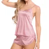 2022 Pigiama da donna sexy 2 pezzi Set Indumenti da notte di seta rosa Confortevole abbigliamento da casa Cinghie per spalline Abbigliamento per la casa Salotto per il sonno