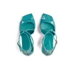 Äkta 2024 Kvinnor patent damer läder höga klackar sandaler sommaren casual open tå fyrkantig tå bröllopsklänning gladiator skor tvärbunden smal bandstorlek 34-43