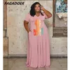 Plus Size Klänningar FAGADOER Casual Print Lösgolv Dam Rundhals Kortärmad Robe XL-5XL Mode Streetweat Vestiods 2022