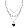 QIMOSHI Chunky Punk Silver Chain Choker Cuban Link Statement Jewelry for Women and Girls Layered Gemstone Heart Lock Pendant Necklace