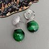 Stud 14mm Round Green Tiger Eye CZ Pave Earrings For Women Classic Simple Rhinestone Earring Wedding Luxury Party CrystalStud Farl22