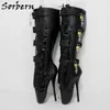 Sorbern Blockable Keys Ballet Boots Женщины Черно-красный Стелетос Фетиш Высокий каблук 18см Кружева Над Долгинской Корольей Обувь Пользовательские Цвета