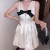 deep V sexy suspender skirt heavy industry diamond inlaid sweet temperament dress bow Princess Doll summer