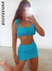 BOOFEENAA Women Clothing 2 Pieces Set Bow Tie Ruched Mini Skirts and Crop Top Sexy Summer Outfits Matching Sets C83CE29 220602