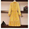 Women Vintage Floral A-line Midi Dress Korean Style Elegant Bohemian V-neck Lace Up Chiffon Autumn Spring Fashion Long Dresses G220510