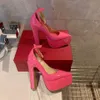 High Qualit Pink Poctent Leather Platform Pumps Schoenen Riem puntige teen naaktschoenen hoge hakken sandalen 15 cm luxe ontwerpers kleding schoenavond fabrieksschoenen