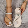 Plus Size 35-43 Summer Beach Sandals Outdoor Womens Flat heel Rhinestone Thong Gladiators Lady Flip Flops