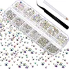 2000pcs Flat AB Crystal Rhinestones Gems Nail Art Decorations with Tweezer och Dotting Pennor Manikyr Nagelturer för hantverk ansikte