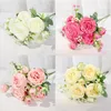 Fleurs décoratives Couronnes Soie Artificielle Fleur Déco Blanc Rose Pivoine BridalHolding Salle De Mariage Décoration Bouquet DIY Faux Flowe