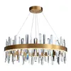 Lâmpadas pendentes de lustre de lâmpada de cristal moderno para viver uma linha de aço inoxidável redondo de luxo com lustres de controle remoto iluminandoppppp