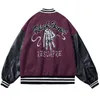 Gothic Baseball Jacket Coat Men Retro Skeleton Letter Embroidery Punk Leather Streetwear Hip Hop Punk Oversized Harajuku Jacket T220728