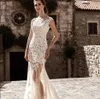 Denizkızı Gelinlik Bir Parçalı İki Tuhaf Çıkarılabilir Şampanya Tutu Etek Sheer Dantel Kesim Takip Çar Dress Vestido De Novia