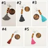 Wood Beaded Keychain party Favor Tassel Round Wooden Chips Keyring DIY Monogrammed Car Pendant Festival Party Gift BBB14619