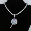 Hip Hop CZ Multi color Lollipop Iced Out Cubic Zircon Necklace Pendant For women Men Jewelry Charm cz Tennis Chain281D