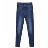 Jeans für Damen, hohe Taille, volle Länge, schmal, Bleistift, Schwarz, Blau, Jeanshose, 100 kg, 220402