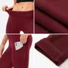 Yoga outfit kvinna byxor vinter sammet med fickor hög midja leggings varma gym sport tights fitness kvinnor stretchiga byxor