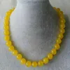 Genuine 12mm Natural Yellow Jade Round Gemstone Beads Necklace 18''