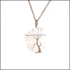 Arti e mestieri Guarigione Cristallo Pietra naturale Luna Charms Collane Retro spago Albero della vita Filo avvolgente Ciondolo Turchese Ti Sports2010 Dhspt