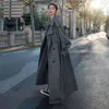 Korean Style Loose Oversized XLong Womens Trench Coat DoubleBreasted Belted Lady Cloak Windbreaker Spring Fall Outerwear Grey 220726