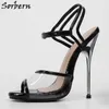 Sorbern 블랙 특허 투명 플라스틱 샌들 금속 하이힐 Stilettos 여성 슬라이드 14cm 여름 샌들 맞춤형 색상