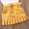 2PCS幼児の子供の女の子の服セットはノースリーブのソリッドベストロンパーイエロープリーツスカート夏服セット220620
