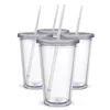 16oz Plastic Clear Tumblers Double Wall Acrylic Clear Drinking Juice Cup With Lid And Straw Coffee Mug DIY Transparent Mugs FY5391 0803