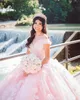 Blush Pink 3D Flower Quinceanera Dresses Lace-up Back Sweet 16 Dress Off the Shoulder Poed Ball Gown Party Gowns
