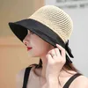 Chapeau de seau pour femmes Basin pliable Cape solaire Cap Bow Creent Couture Panama Chapeau extérieur UV Protection Soleil G220418