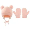 Casquettes Chapeaux Hiver Chaud Bébé Couleur Unie Oreille Flap Chapeau Gants Ensemble Mignon Oreilles Bonnets Mitten Kit Pour Tout-Petit Filles Garçons Tricoté DropshipCaps