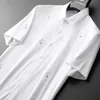 Casual shirts voor heren merk borduurwerk voor mannen korte mouw slanke zakelijke formele jurk sociale feest tuxedo blouse streetwear 2022men's