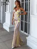 Missord Abito estivo da donna Elegante Maxi cinturino per spaghetti Paillettes Promenade da sera Sexy Aderente Backless Party Abiti gialli 220510