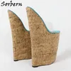 Sorbern odosobniony na zamówienie 13 cali Sandal Kobiety Extreme High Heel Slip On Przezroczyste PCV Otwarte Toe Cork Wygląda Kliny Letnie Buty