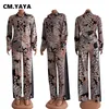 CM.YAYA Herfst Winter Pauw vrouwen Set Button Up Blouse Shirt Tops en Broek Elegante Trainingspak Tweedelige Fitness Outfits 220315