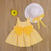 Conjuntos de ropa 2 piezas Conjunto de ropa de verano para niñas pequeñas Vestidos de playa para bebés Lindo arco a cuadros Sin mangas Algodón Nacido Princesa Vestido Sunhat 2022Clot
