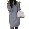 Suéteres de mujer Mujeres Otoño Invierno Suelto Túnica larga Punto Jersey 2022 Cuello alto Manga Suéter Vestido Casual Punto Sólido