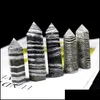 Arts And Crafts Arts Gifts Home Garden Natural Green Zebra Stone Six-Sided Single-Pointed Energy Pillar Art Ornaments Ability Quartz Towe