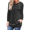 Basic T-shirt Winter Herfst Dames T-S O-hals Top Casual Knoppen Pocket Bottoming Tee GV579 220321