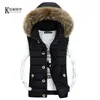 Men's Vests KOLMAKOV Arrival Fur Collar Hooded Vest Men Casual Waistcoat Sleeveless Padded Jacket Couples Detachable Hat Outwear 3 Color1 St