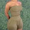 Две штуки Sets Summer без рукавов Bandeau Shirred Top Pocket Design Shorts Женские сексуальные повседневные наряды 220527