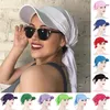 1PC Women Durag Brim Cap Sun Visor with PreTied Turban Caps Head Scarf Hijab Pure Color Muslim Beach Vacation Fashion Outdoor 220607