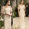 New Elegant Simple Wedding Gowns Slim Square Neck Satin Korean Bubble Short Sleeve Sweep Train Wedding Dress Custom Made