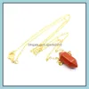 Arts And Crafts Natural Crystal Pendant Gold Fluorite Hexagonal Column Necklac Mineral Healing Stone For Men Women Jewelry Sports2010 Dhb4H