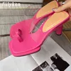 Nxy Sandals Green Square Pinch Toe Women Slipper Summer Designer PVC Transparent High Heel Ladies Flip Flops Shoes Outdoor