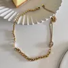 Enfashion KPOP Beads Collar de perla natural para mujeres Color de oro Camina de acero inoxidable Joyería de moda de acero inoxidable P3253 220715