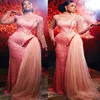 2022 plus size arabic aso ebi bainha brilhante vestidos de baile rosa Cristais de miçangas noite festa formal segunda recepção Vestidos de noivado de aniversário ZJ114